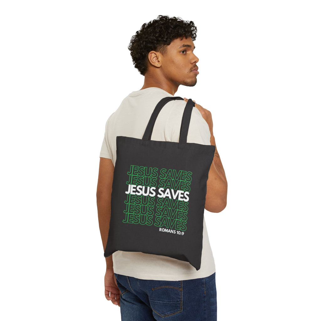 Green Jesus Saves Tote Bag